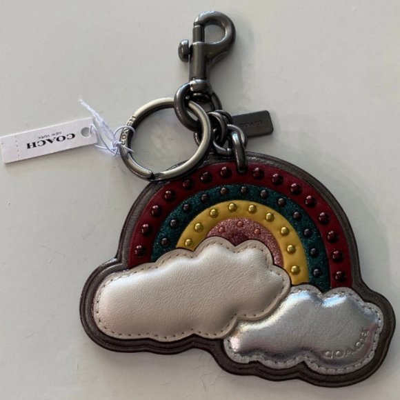 Coach Rainbow Studded Cloud Leather Bag Charm Keychain F30980 Metalic GlitterNWT - Picture 2 of 5